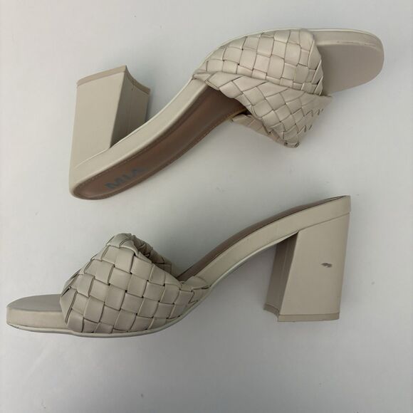 Womens Sandals Ivory Block Heel 9 M Slides Mia Minnar Laceless Chuncky - Picture 6 of 8